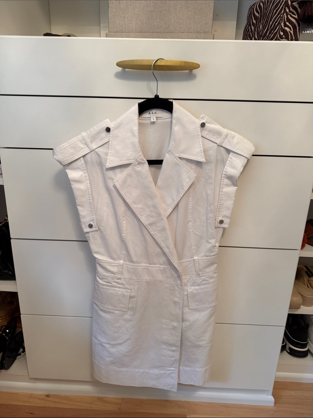 A.L.C. White Sleeveless Trench Vest with Epaulettes